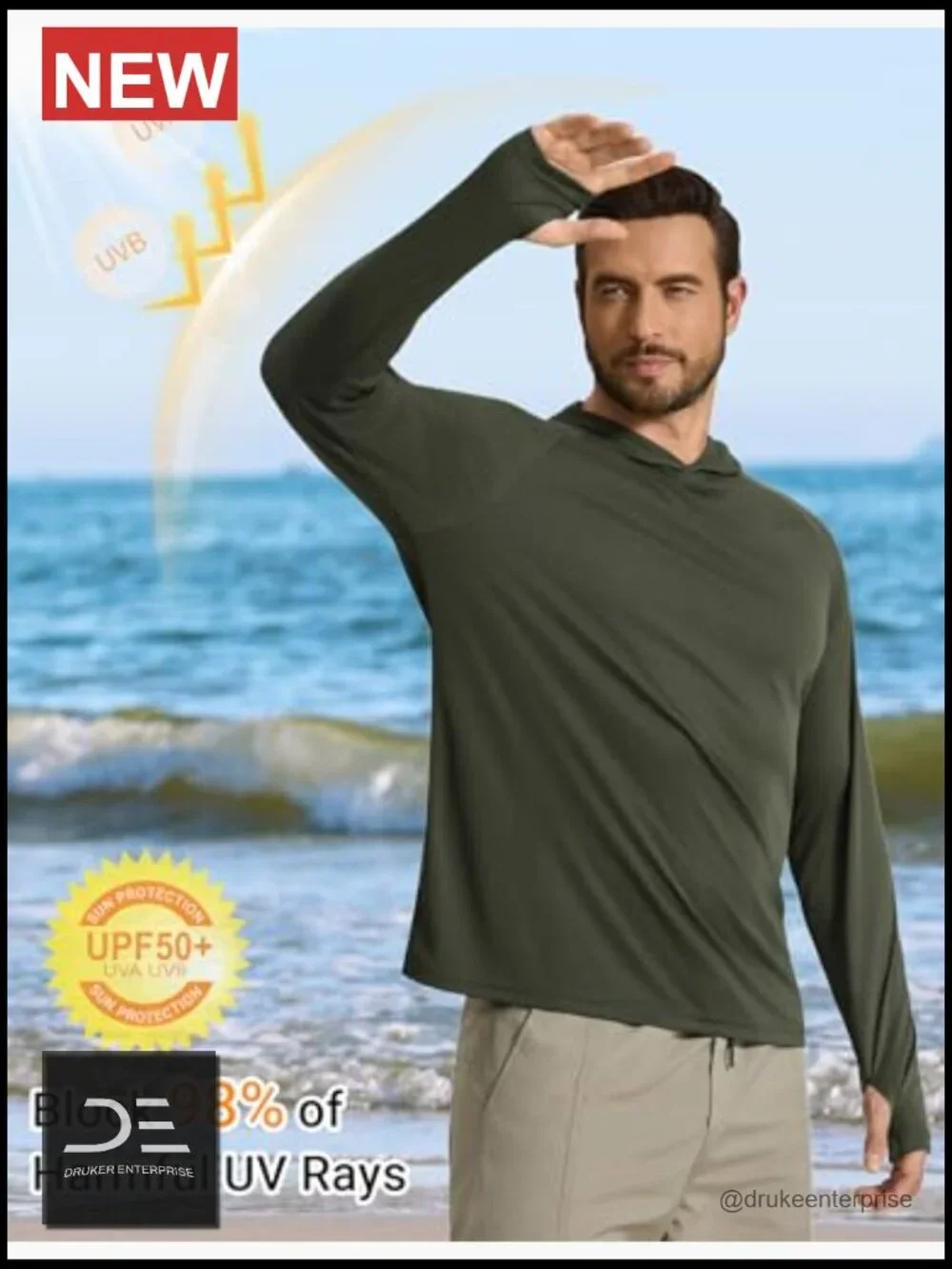 UPF 50+ Long Sleeve Sun Shirt Hoodie Fishing Hiking Rash Guard